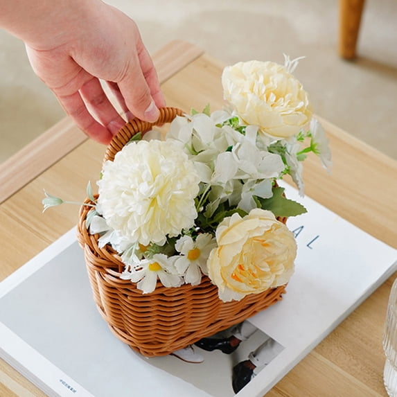 Hanging Basket Woven For Kitchen Decorative Fruit And Vegetable Storage Wall Basket Lightweight Rattan Style Hanging Baskets Flower Basket Wall Decor