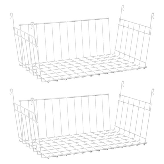Hanging Basket for Wire Shelves 2 Pack - 17 Inch Pantry Closet Organizer - Kitchen Bathroom Storage - White