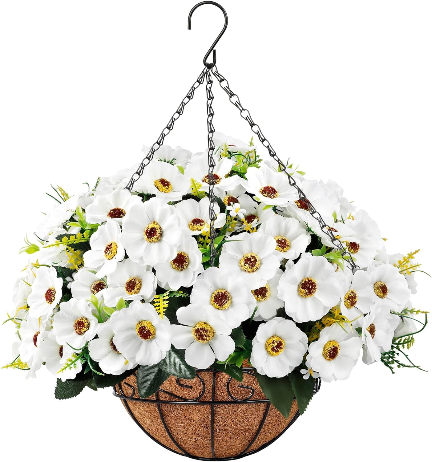 Hanging Basket with Artificial Flowers Begonia Wall Coconut Palm Basket Artificial Hanging Flower Plant for Outdoor Patio Lawn Garden