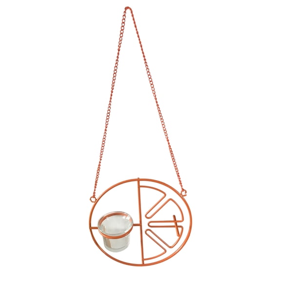 Hanging Basketball-Themed Metal Tealight Candle Holder with Glass Cup, Wall Decor for Bedroom, Living Room, Parties, Orange Finish