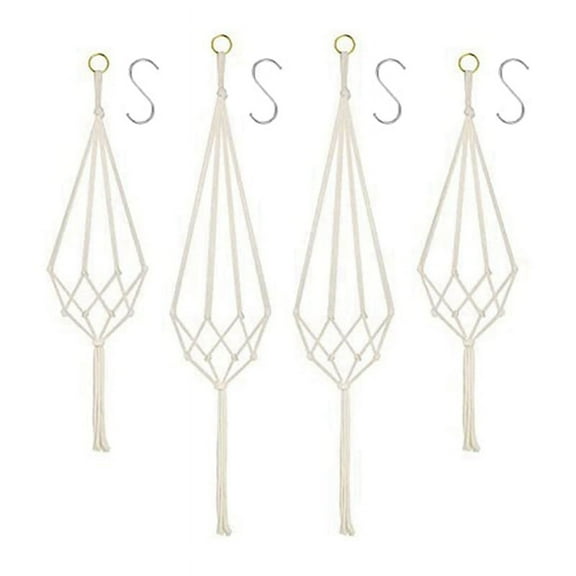 Hanging Baskets, 4 Pack Cotton Rope Macrame Plant Hanger with 4 Hanging Hooks - 80Ck8784