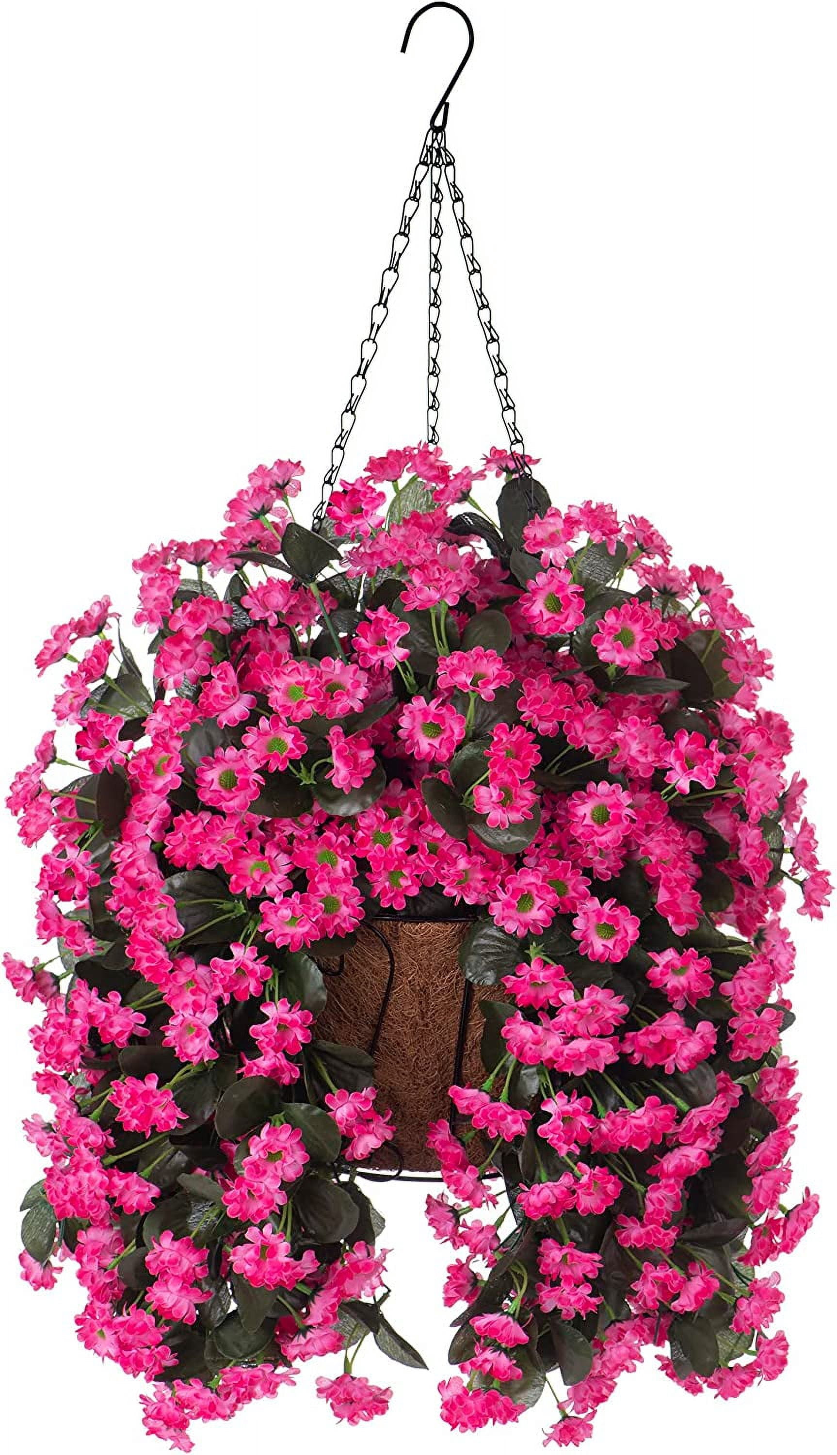 Hanging Baskets Artificial Flowers for Outdoor Interior Decor, Artificial Daisies Flowers shrubs Flowers Plants with Baskets for Home Porch Garden Patio Patio Spring Decoration(Pink)