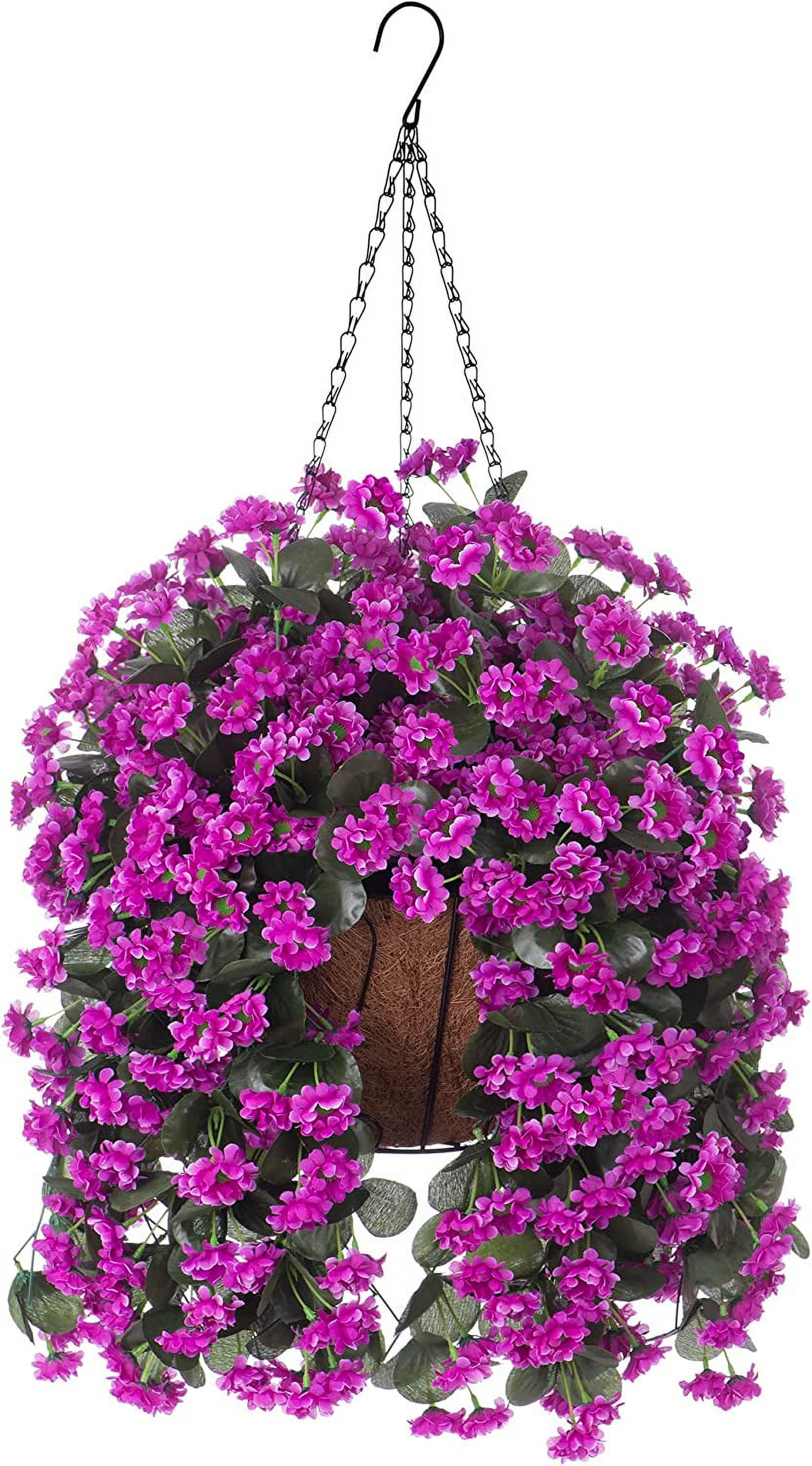 Hanging Baskets Artificial Flowers for Outdoor Interior Decor, Artificial Daisies Flowers shrubs Flowers Plants with Baskets for Home Porch Garden Patio Patio Spring Decoration(Pink)