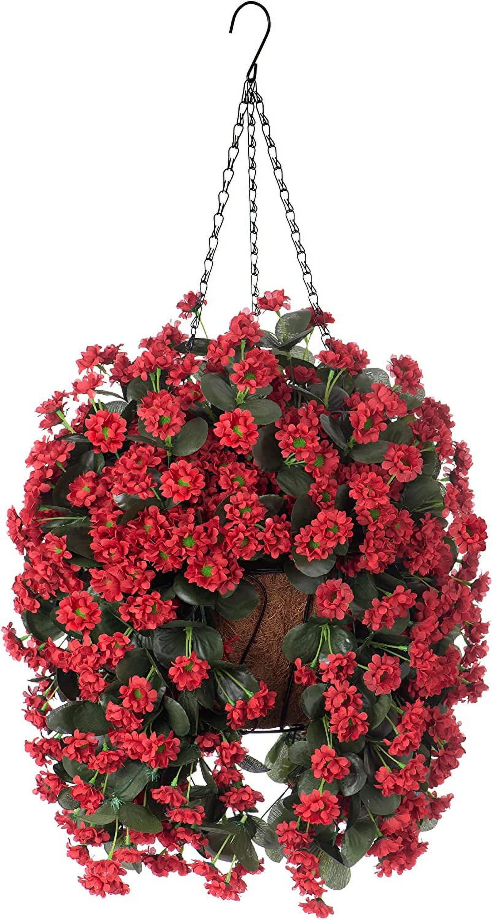 Hanging Baskets Artificial Flowers for Outdoor Interior Decor, Artificial Daisies Flowers shrubs Flowers Plants with Baskets for Home Porch Garden Patio Patio Spring Decoration(Pink)