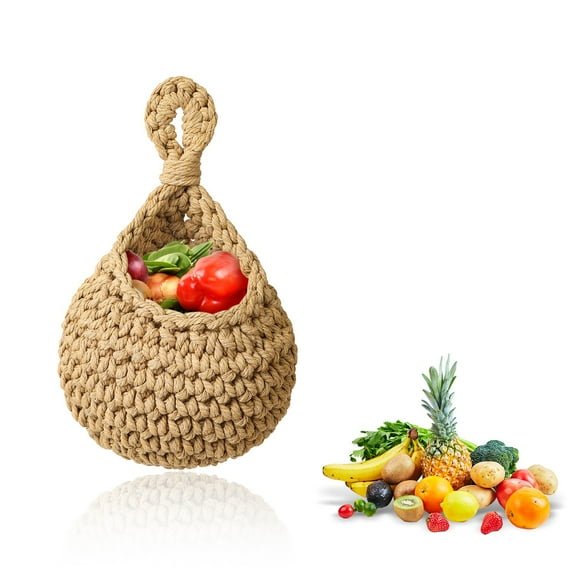 Hanging Baskets for Kitchen Wall Mounted Fruit Basket Boho Handmade Woven Vegetable Jute Storage Onion Potato Storage Handcrafted Hanging Baskets for Organizing, XS/S/M/L/XL/XXL