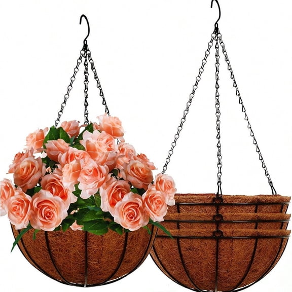 Hanging Baskets For Plants Outdoor 12 Inch 4 Pack Coconut Coir Hanging Planters OutdoorMetal Wire Baskets With Coco Liner Hanging Pots For Plants Indoor Flower Pots For Railings