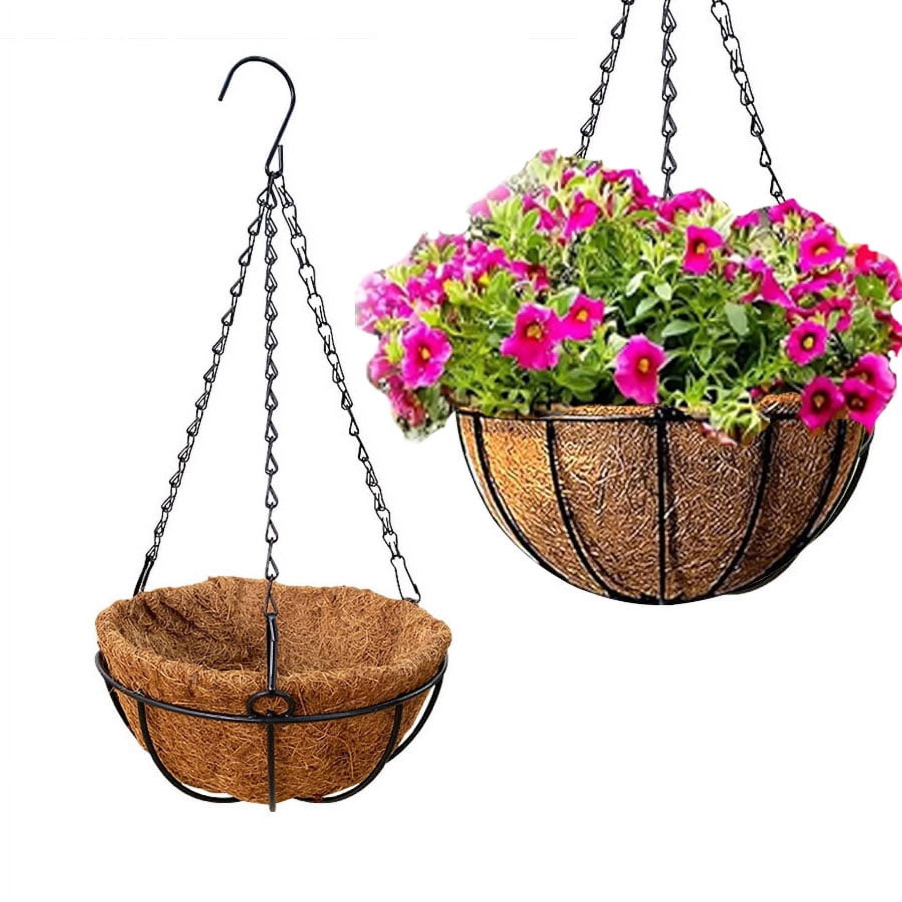 Hanging Baskets for Plants Outdoor,Hanging Planter,14 Inch Large Hanging Planter,with Coco Liner Pot \u0026 Water Storage Tray - with Black Chain,Hanging Basket for Outdoor (2 Pack)