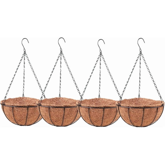 Hanging Baskets for Plants Outdoor 16 Inch 4 Pack Extra Large Round Metal Wire Planter with Coco Liner