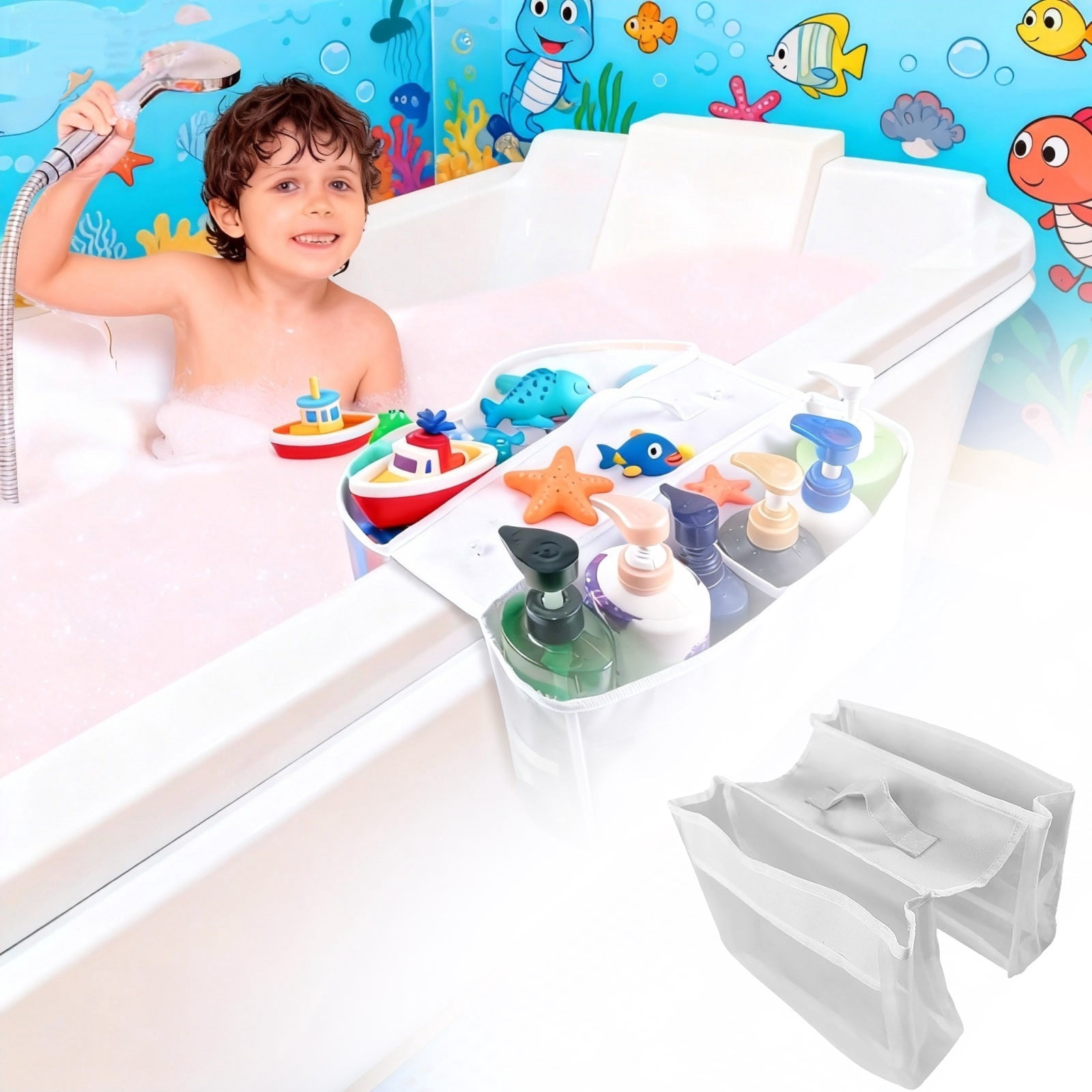 Hanging Bathtub Mesh Toy Organizer, Quick Dry Storage Net & Strong Hook