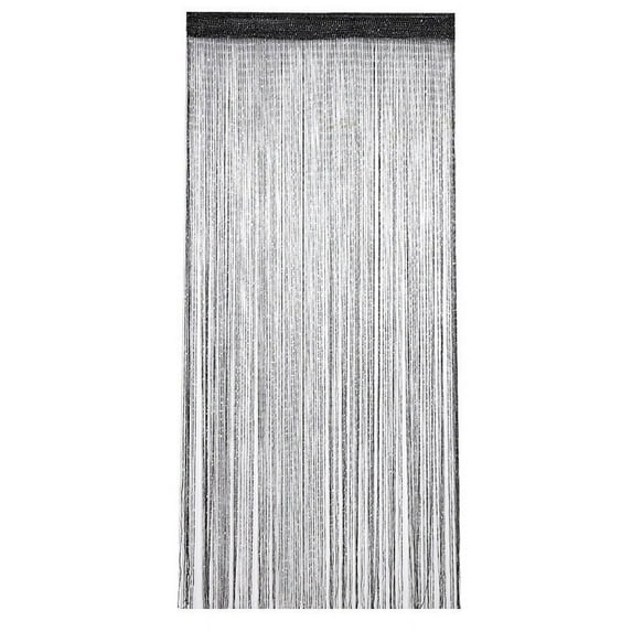 Hanging Beaded Curtains String Curtain Panels Door Fly Screen Room Divider Net-Black 2PC
