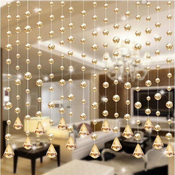 Hanging Beads for Doorways, Curtain Beads for Doorways, 39 in Full Champagne Crystal, Decorative Beads, 1 Pc Diamond Ball, Hanging Room Divider, Entryway Space Separation