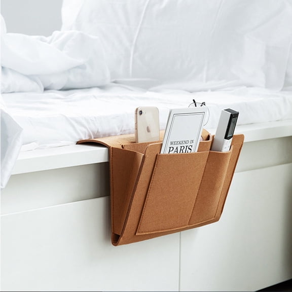 Hanging Bedside Storage Organizer | Large Pocket for Laptop, Tablet & Books | Small Pockets for Phone, Remote & Accessories | Soft Polyester Fabric | Under-Mattress Design