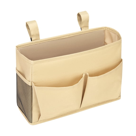 Cotton Linen Bedside Hanging Storage Caddy with Multiple Pockets, Large Capacity Headboard Organizer Bag for Phone Remote Tablet Book Glasses, Dorm Bedroom Space Saver