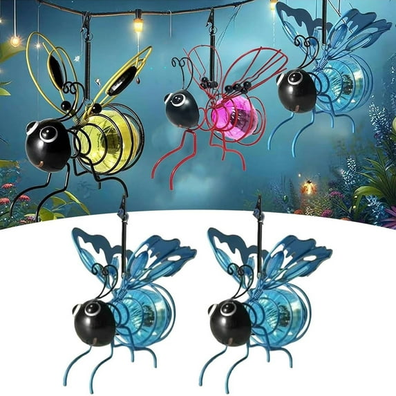 Hanging Bee Solar Garden Lights Decor for Outside, Halloween Christmas Outdoor Statues Figurine Lights Decorations for Patio Balcony Yard Ornament Housewarming