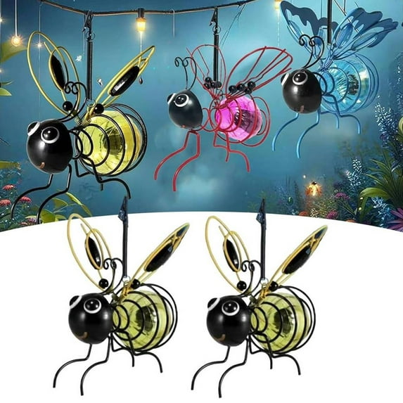 Hanging Bee Solar Garden Lights Decor for Outside, Outdoor Statues Figurine Lights Decorations for Patio Balcony Yard Ornament Housewarming
