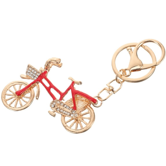 Golden Bicycle Key Chain for Decor Durable Metal Craft with Crystal Details 1 Piece