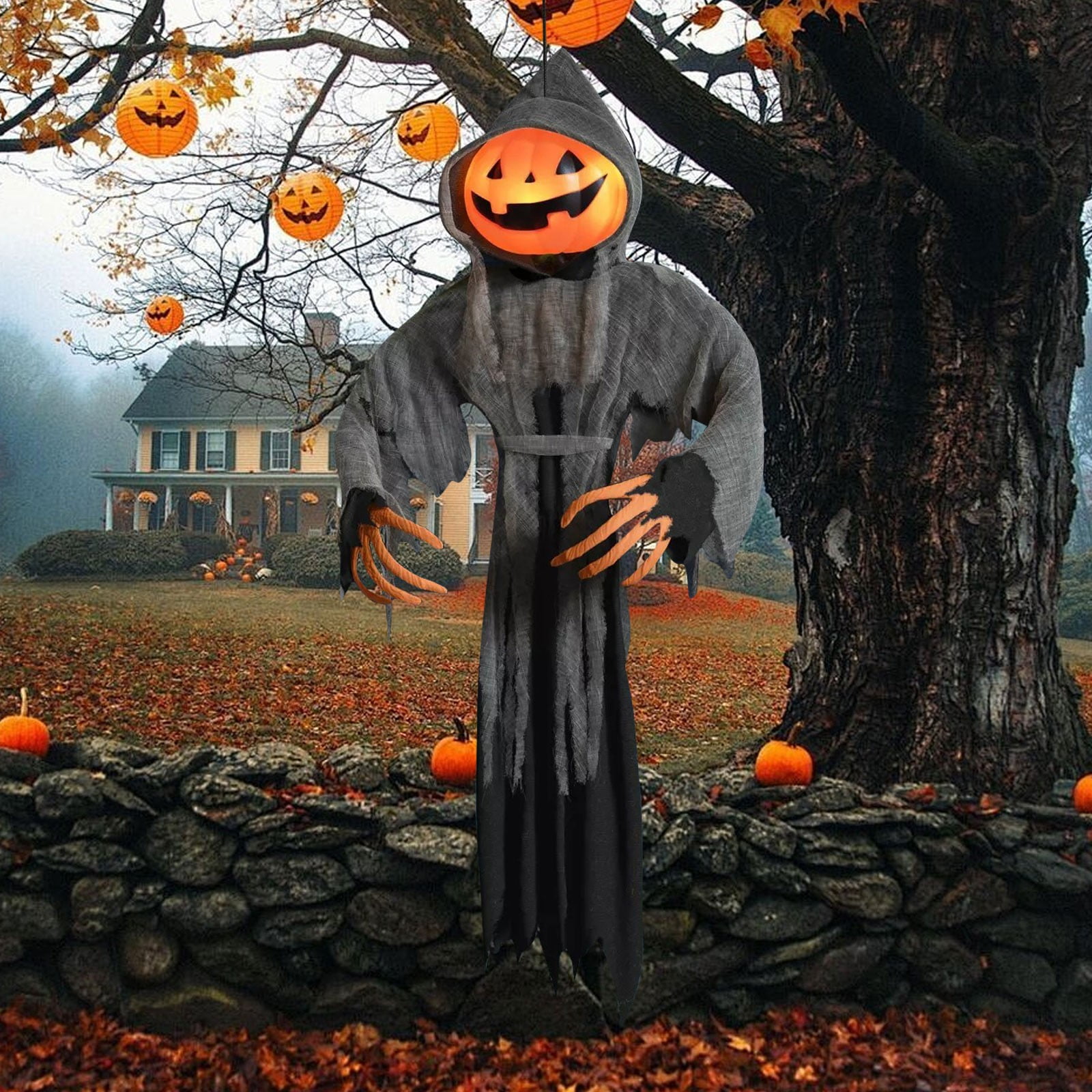 Hanging Big Pumpkin Head Halloween Prop Decoration 5.4 Ft