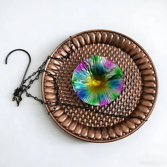 Hanging Bird Bath,Bird Bath Hanging,Hanging Bird Bath for Outdoor,14*9IN Antique Copper Metal Bird Feeder Birdbath Bowl with Rust-Proof Black Chains for Garden Backyard Decor(Brown)