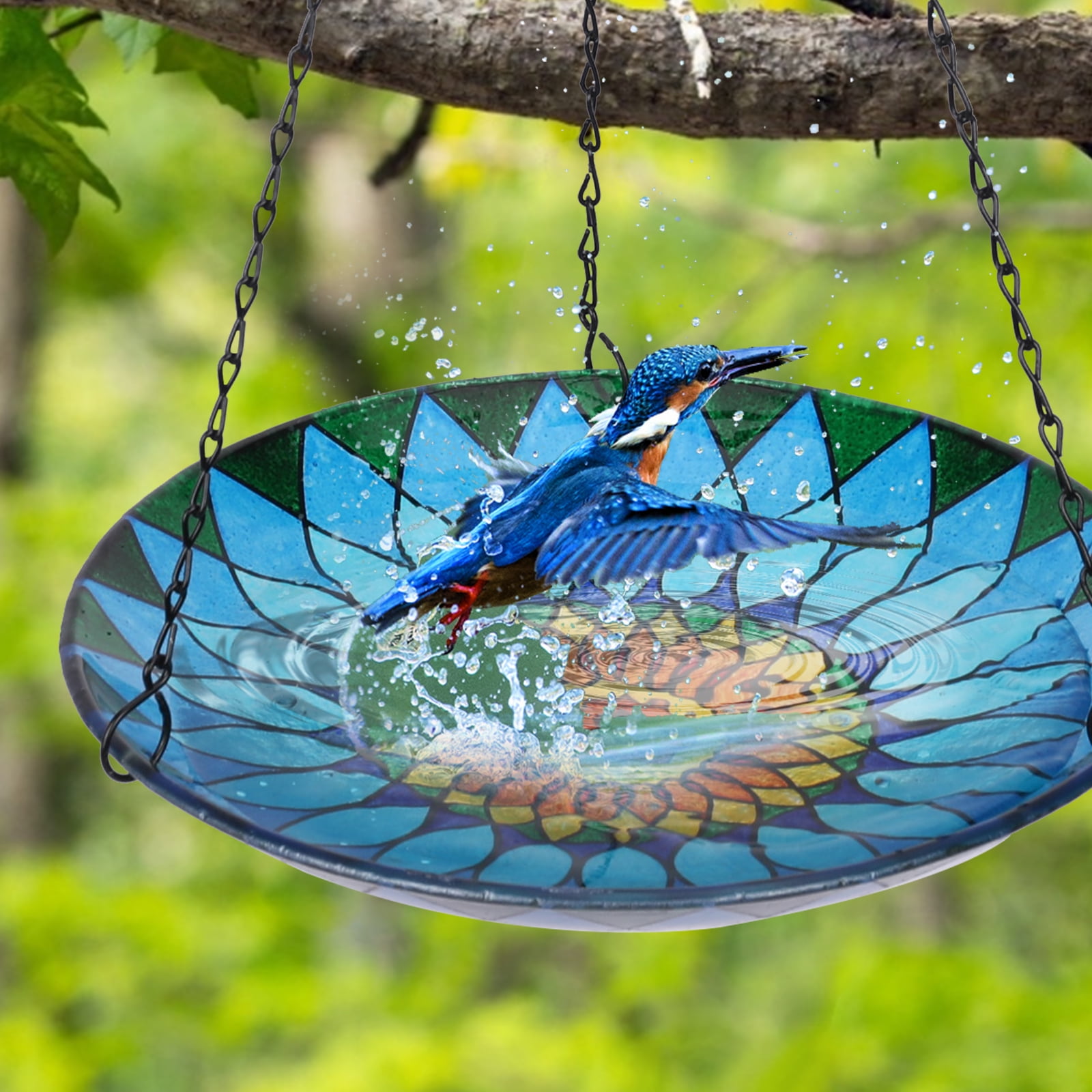 Hanging Bird Bath Bird Baths for Outdoors, 12 Inch Glass Bird Bath