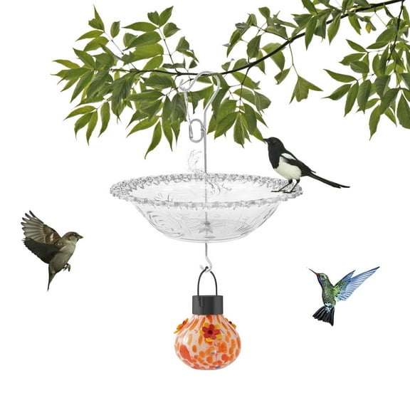 Hanging Bird Bath, Bird Drinking Feeder, Hangable Glass Bird Bath, Outdoor Wild Bird Dish Feeder, Hummingbird Glass Baths Bird Feeder Water Bowl for Garden Yard Patio Decor