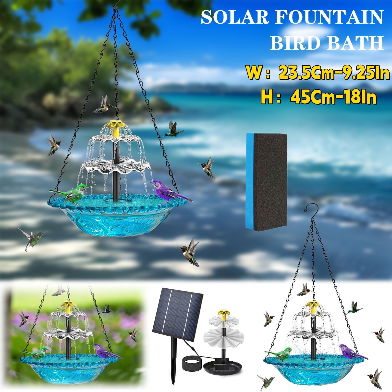 Hanging Bird Bath Bird Feeder,Solar Water Fountain For Bird Bath,Explosion Outdoor Garden Garden Floating Hanging Solar Bird Feeder Birdbath Feeder