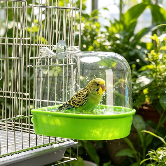 Hanging Bird Bath Box Parrot Cage Non Slip Bathing Tub with Splash Guard for Cockatiel Budgie Indoor