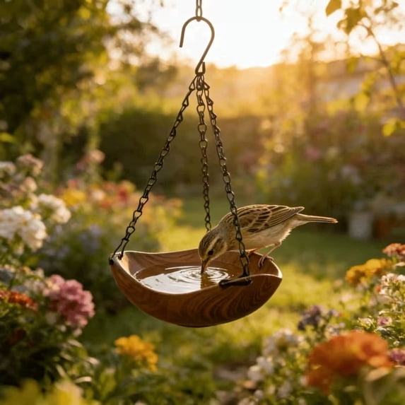 Hanging Bird Bath With Chain Outdoor Garden Bird Water Feeder Windproof Rainproof Resin Bird Bath Bowl Patio Yard Decorative Bird Feeding Station Easy Hang Large Capacity Durable Weather Resistant