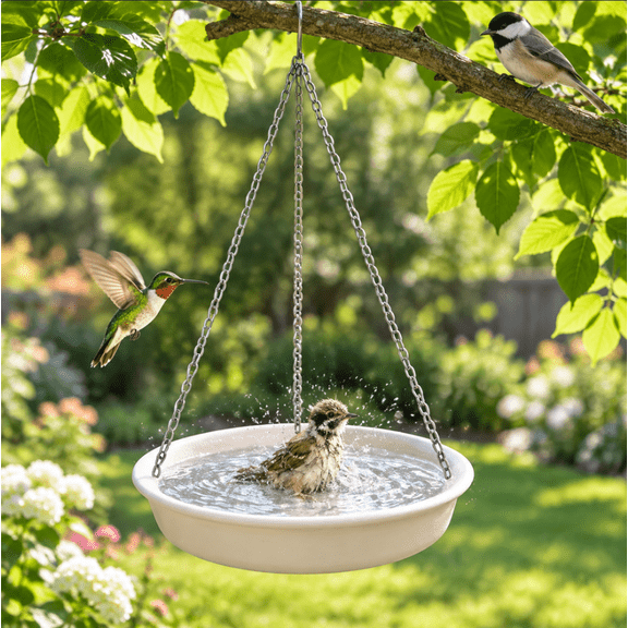 Hanging Bird Bath & Feeder – Dual-Function Resin Water Bowl for Wild Birds & Squirrels