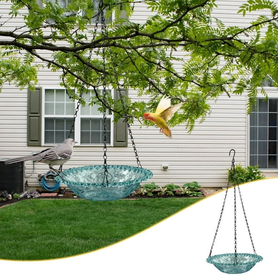 Hanging Bird Bath for Outdoors Heavy Duty,Hanging Bird Bath,Hanging Bird Water Feeder for Outdoors,BirdBath Bowl with Rust-Proof Black Chains,Hanging Bird Feeder for Garden Backyard Patio Decor