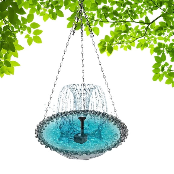Hanging Bird Bath with Solar Fountain Cascade Powered Birdbath Water Fountain Pumps Dispenser Outdoors Decor Hummingbird Bath Shower Bowl for Outdoor Gardens Yard Patio Backyard