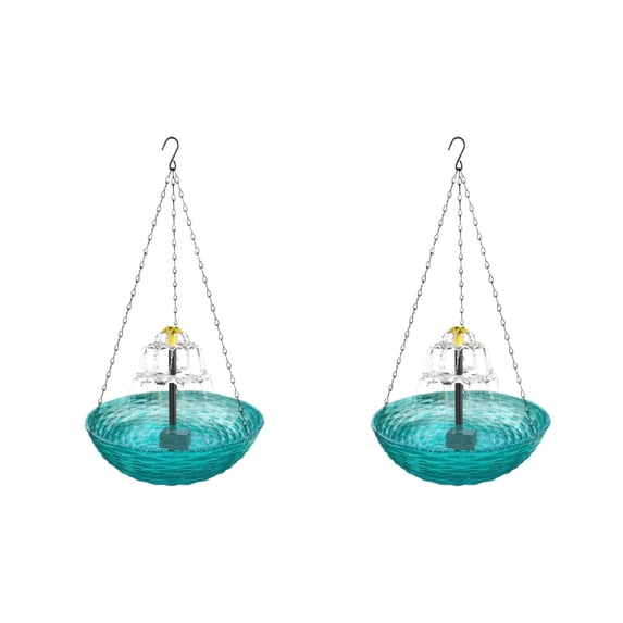 Hanging Bird Bath with Solar Fountains, Plastics Hanging Solar Water Bubbler Fountain for Hummingbird Bird Bath Feeder for Outdoor Garden Balcony Porch (2pc,Blue)