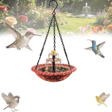 Hanging Bird Bath Solar Powered Water Fountain, 2-Tier Cascading Solar Bird Bath Fountains for Outdoor Garden, Decorative Bird Bath Fountains Solar Power (Pink)