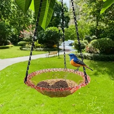 Hanging Bird Bath and Feeder Outdoor Garden Round Bird Tray Bowls Pink 1-Tier