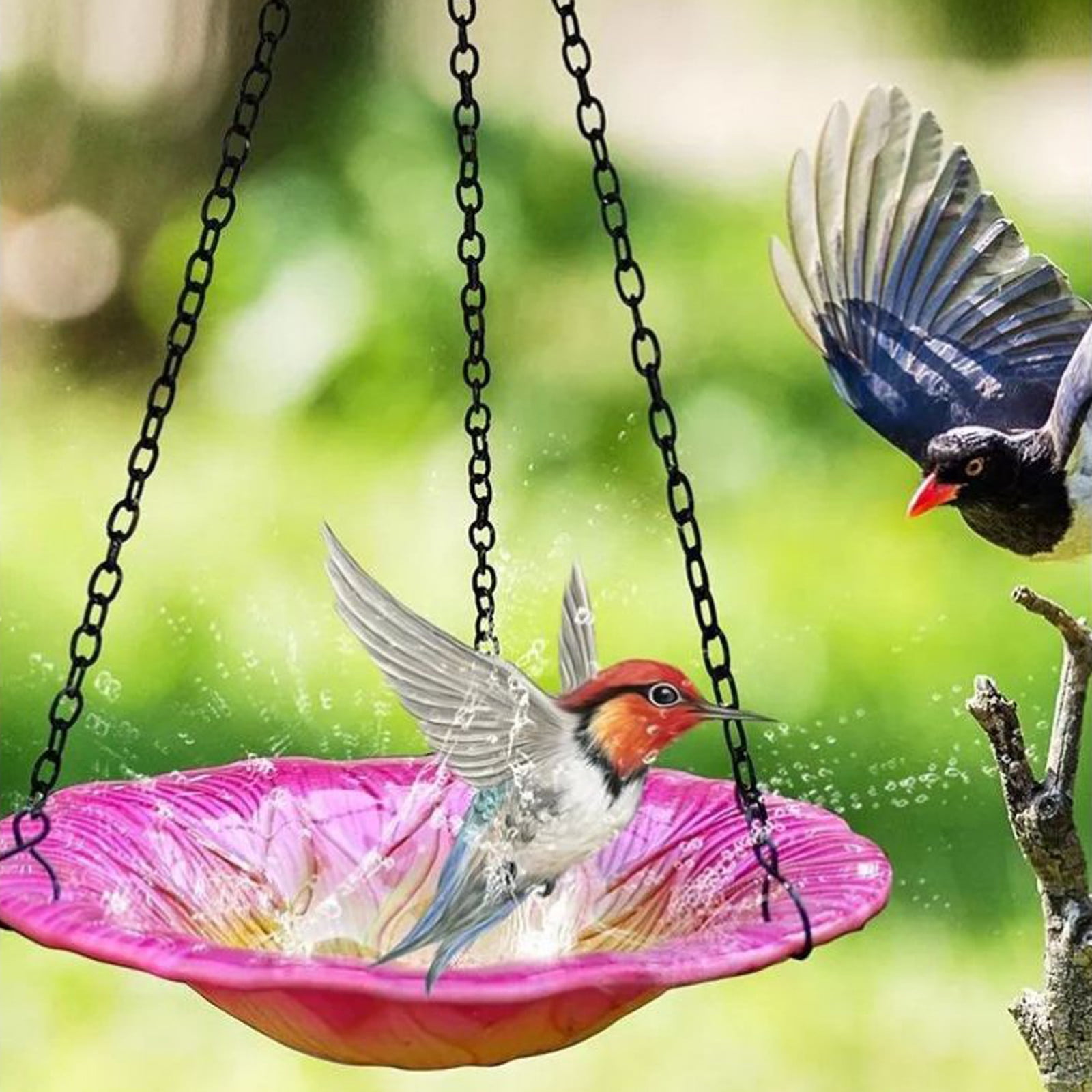 Hanging Bird Bath for Garden Wild Bird Water Feeder Outdoor Glass Hanging Bird Baths 10Inch Outdoor Wild BirdBath Dish for Garden Yard Patio