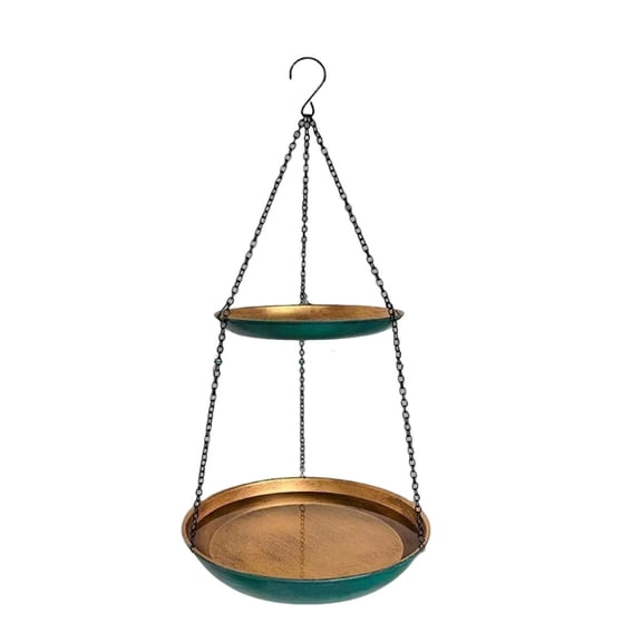 Hanging Bird Bath for Outdoor, 2-in-1 Antique Copper Metal Bird Feeder&Birdbath Bowls with Rust-Proof Black Chains Backyard Birdbath Garden Decor