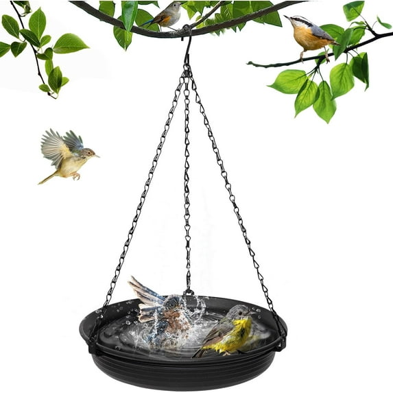 Hanging Bird Bath for Outdoors, 9in Bird Feeder Birdbath Bowl for Outdside, Bird Water Feeder Tray for Backyard Garden Yard Patio Decoration (Black)