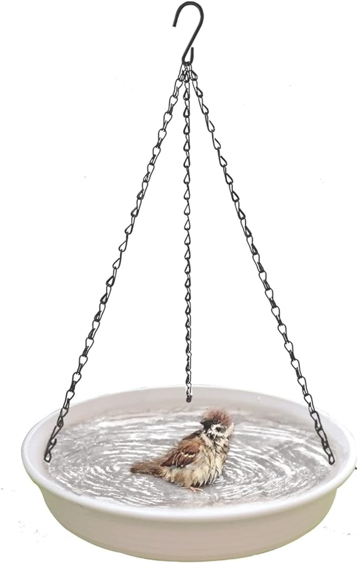 Hanging Bird Bath for Outdoors, Bird Feeder, Bird Bath Bowl with Hook and Chain, Bird Water Feeder Tray for Garden Yard, 1Pcs, Beige