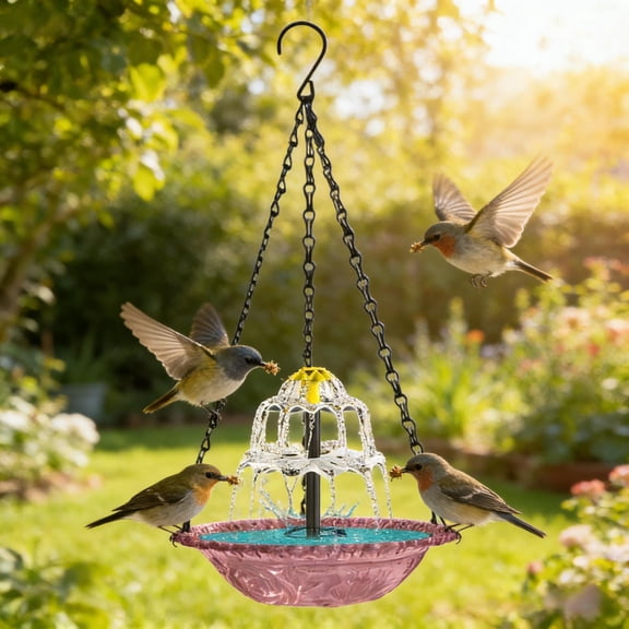 Hanging Bird Bath for Outdoors, Solar Powered Humming Bird Feeder for Wild Birds, Transparent Bird Feeder for Balcony or Garden