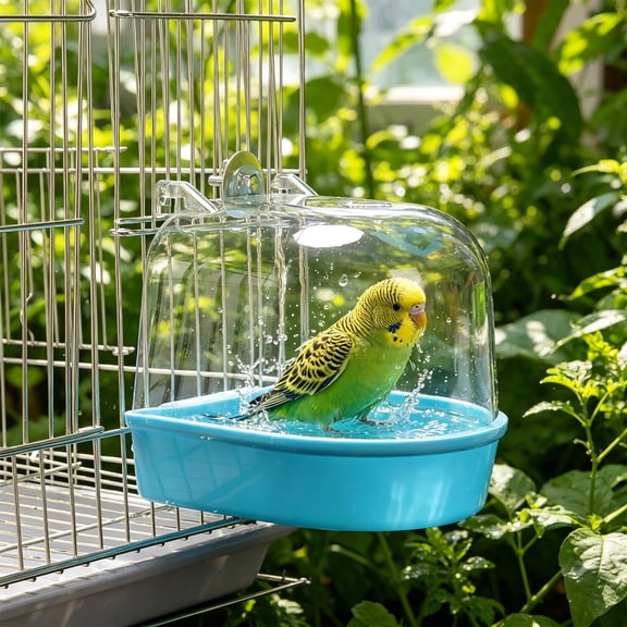 Hanging Bird Bath for Parrot Cage - Splash Guard Transparent Tub, Detachable Bathing Pool