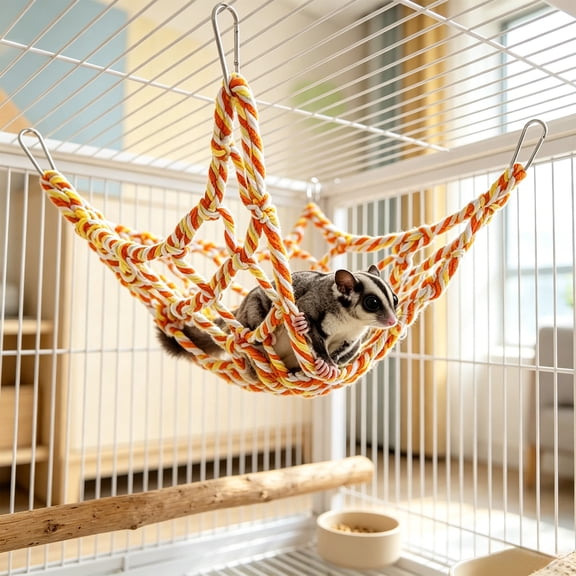 Hanging Bird Climbing Net Toy, Cotton Rope Hammock Perch For Parrots Cockatiels Lovebirds And Sugar Gliders, Cage Exercise Swing Resting Platform Pet Accessory For Cage Play And Rest