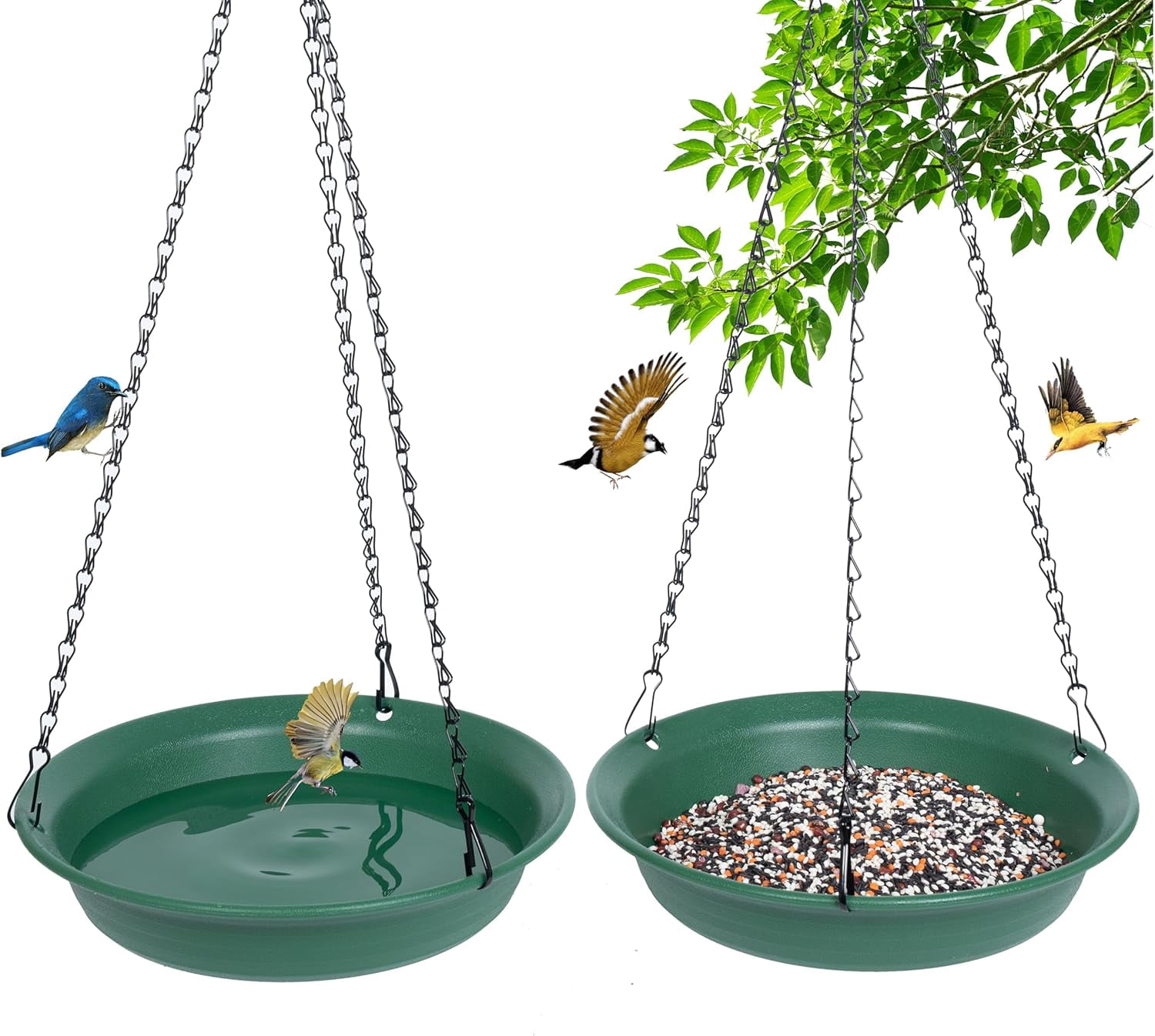 Hanging Bird Feeder & Bath for Outdoors, Wild Feeders Tray, Birdfeeder Birdbath Outside, Cardinal, Blue Jay, Crow, Birdfeeders Trays (10", 1 Pcs with Hole No Hole)