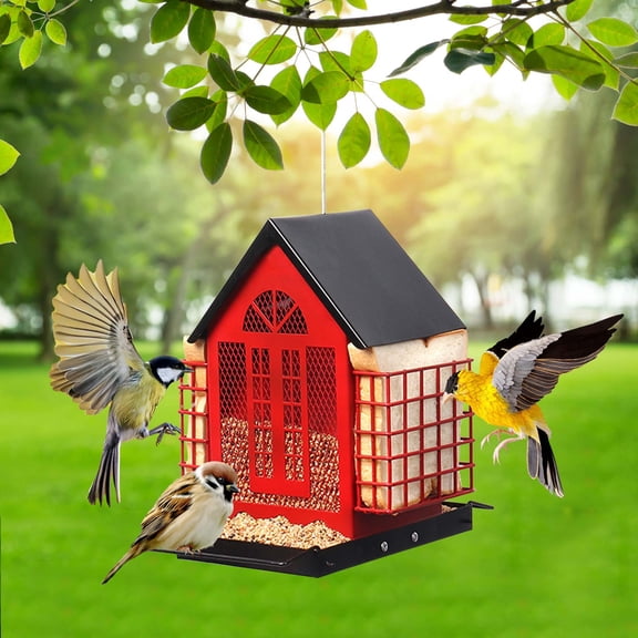 Hanging Bird Feeder,Bird Feeder,Outdoor Metal Hanging Bird Feeder,Weatherproof Rustproof Sturdy Construction,Exquisite Decorative Design,Easy Install,Hook & Chain For Garden Patio Yard.(A)