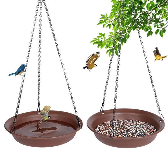 Hanging Bird Feeder & BirdBath for Outdoors, Wild Bird Feeders Tray, Hanging Birdbaths Trays for Outside, Cardinal, Blue Jay, Crow, Birdfeeders Outside (10", 1 Pcs with Hole & 1 Pcs No Hole)