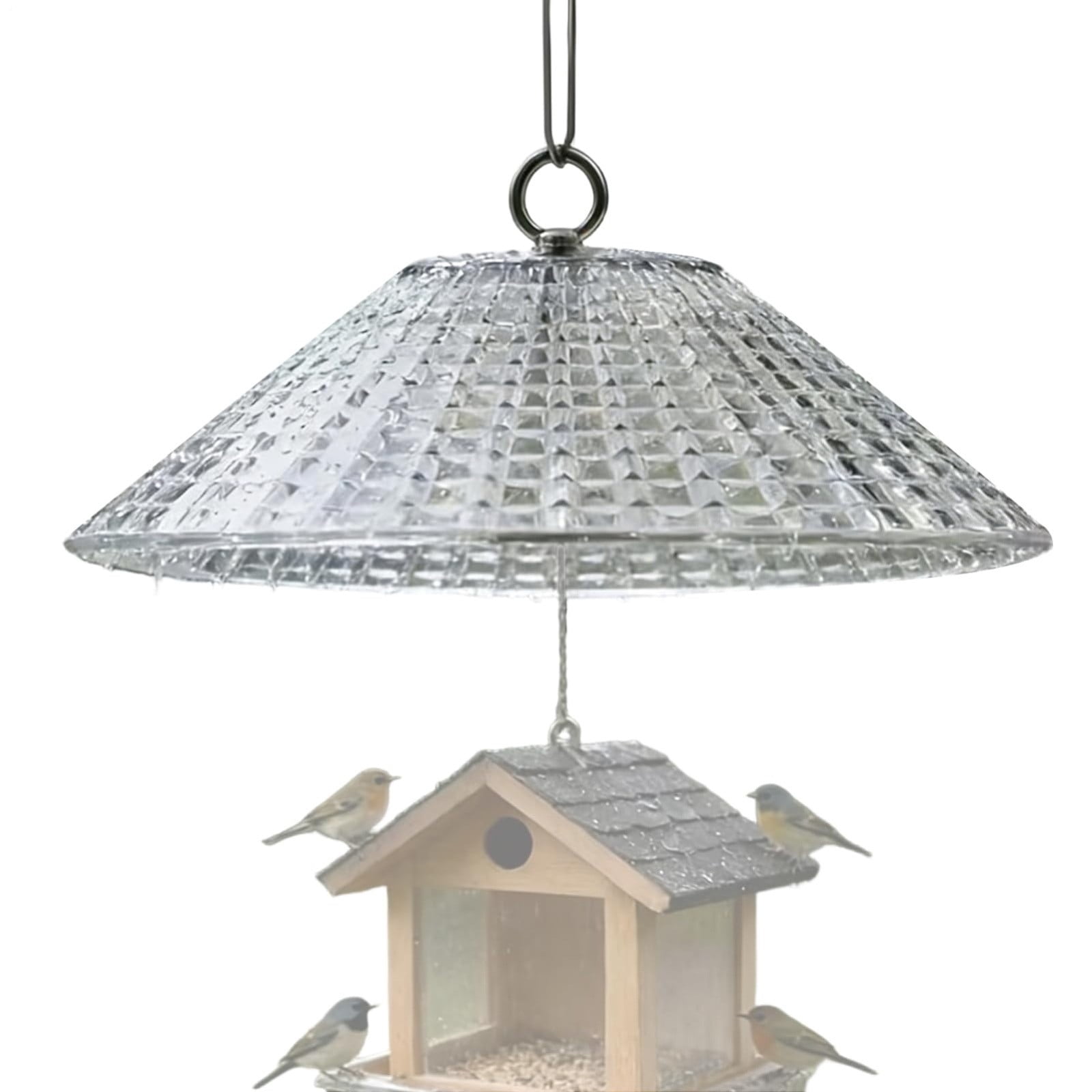 Hanging Bird Feeder, Clear Bird Feeder Baffle Dome, Full Protection for Outdoors, Chew Proof Birds Feeders Rain Guard Cover Outdoors, Silver