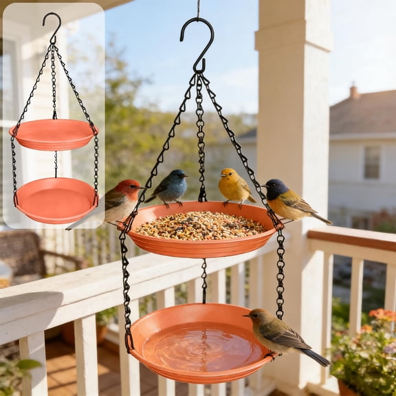 Hanging Bird Feeder Double Layer Outdoor, Waterproof Dual Use Water and Seed Bird Feeder