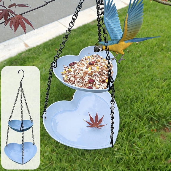 Hanging Bird Feeder Double Layer Two Tier Basin Purpose for Water and Feeding Outdoor Garden Bird Bath Backyard Decor Easy to Clean