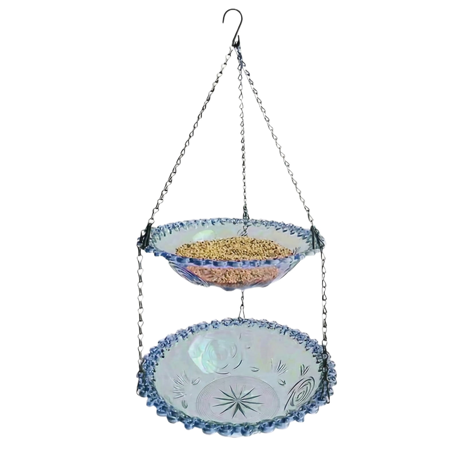 Hanging Bird Feeder Hummingbird Feeder Outdoor Decorative Bird Bathing Basin for Wild Birds Garden Balcony Ornament Glass Bowl with Durable Metal Chains
