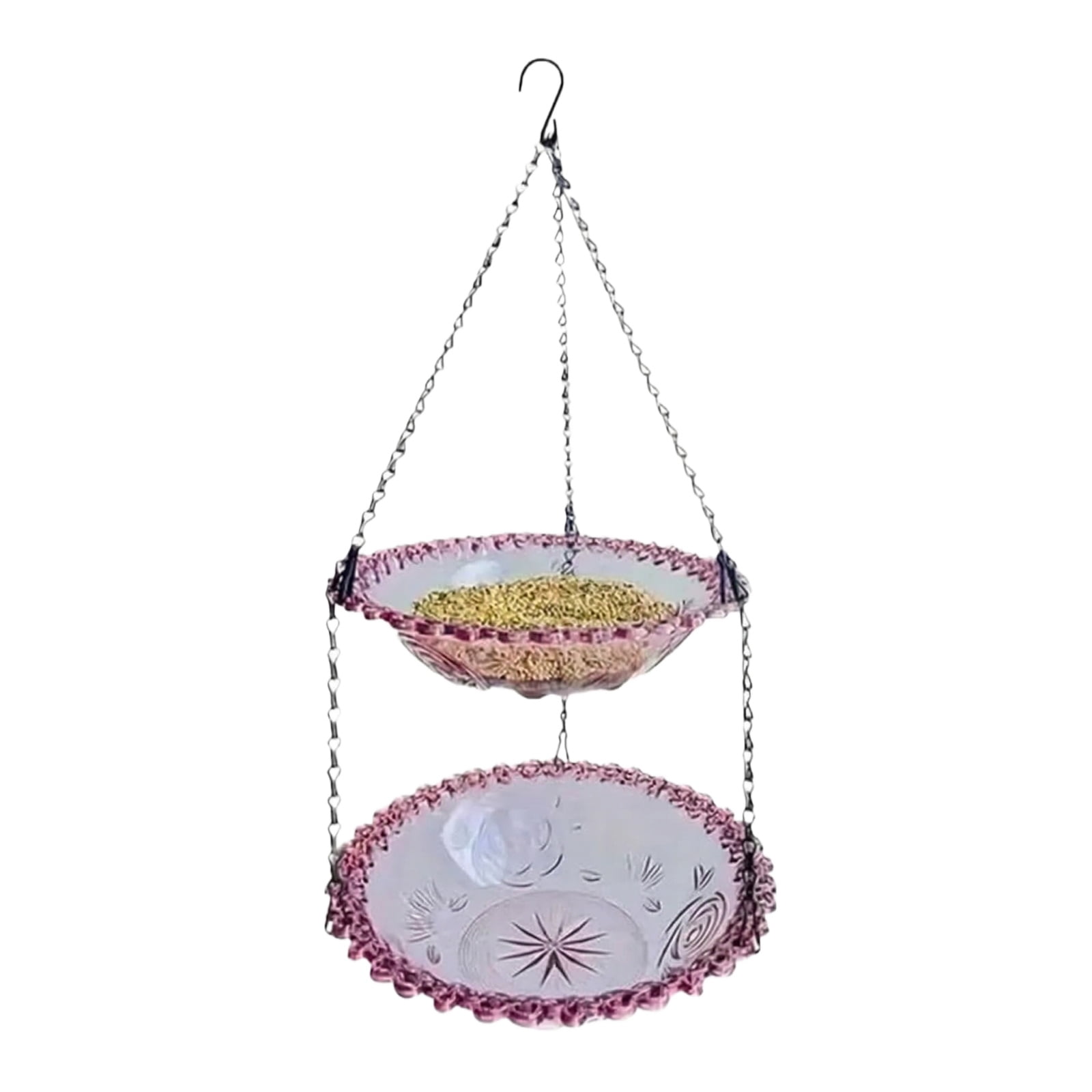 Hanging Bird Feeder Hummingbird Feeder Outdoor Decorative Bird Bathing Basin for Wild Birds Garden Balcony Ornament Glass Bowl with Durable Metal Chains