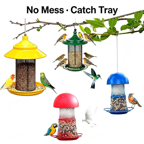 Hanging Bird Feeder, No Mess No Spill and Squirrel Proof Feeder, Squirrel Proof Bird Feeder with Catch Tray - Large Capacity All-Metal for Outside Hanging _ Green