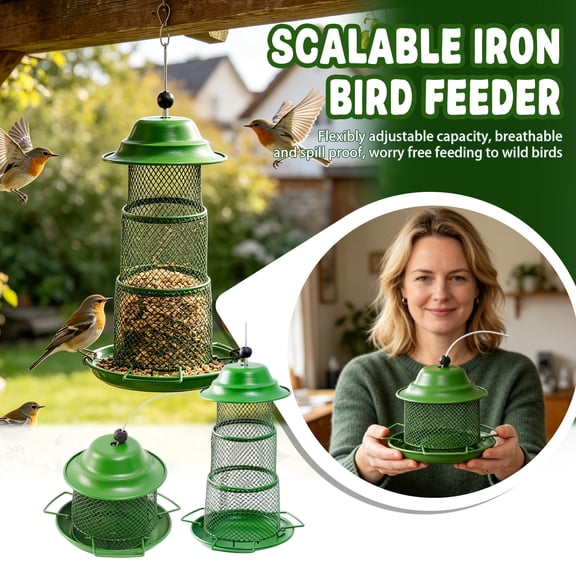Hanging Bird Feeder, Metal Bird Feeder, Anti Squirrel Bird Feeder, Bird Feeder Squirrel Proof, Squirrel Guard for Bird Feeder Pole, Extendable Adjustable Iron Frame Design, 1Pc